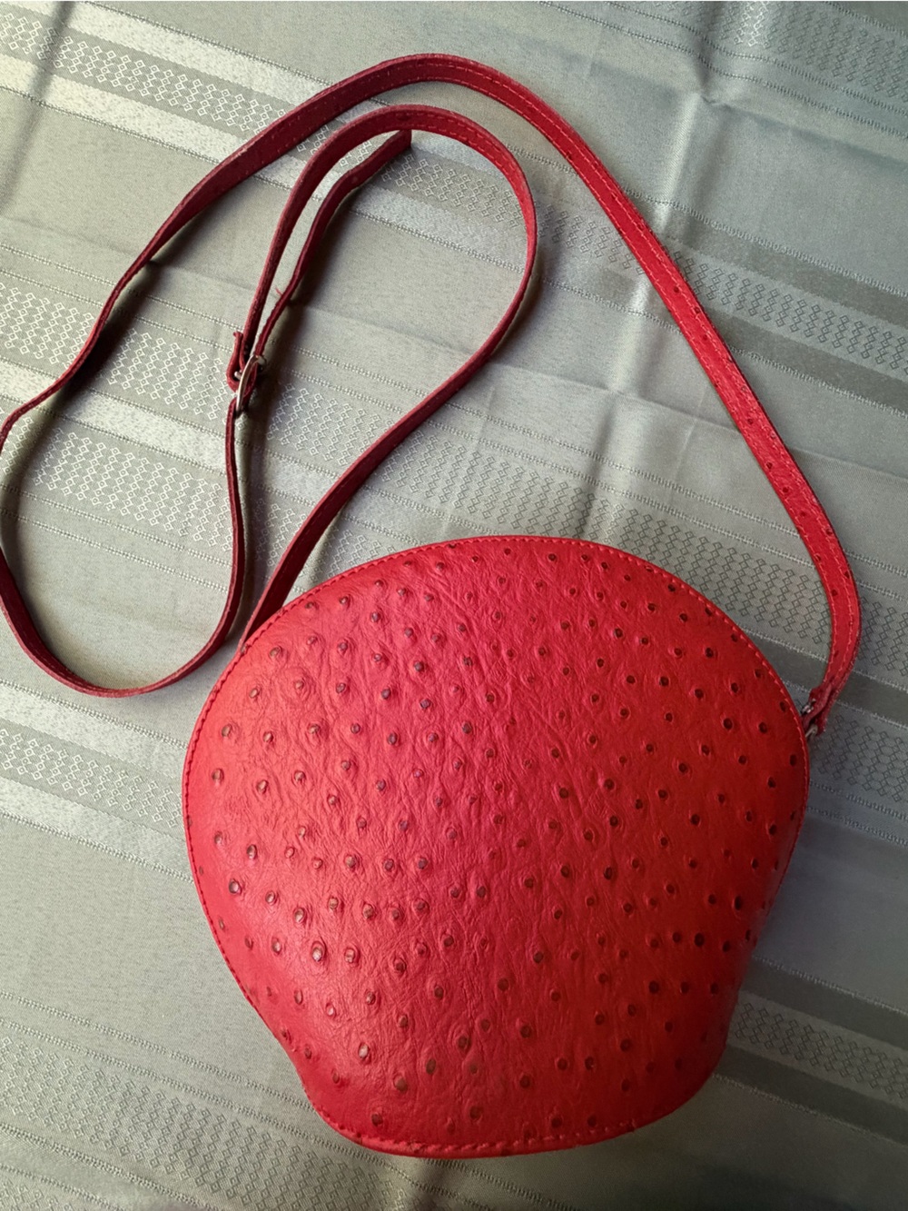 Italian Red Crossbody Bag - Textured Faux Ostrich Finish